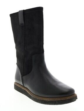 Clarks Glick Emfield Black Leather & Suede Mid-Calf Slip On Boots - Size 7.5